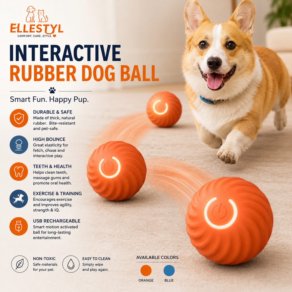 Interactive Rubber Dog Ball | USB Rechargeable Dog Toy
