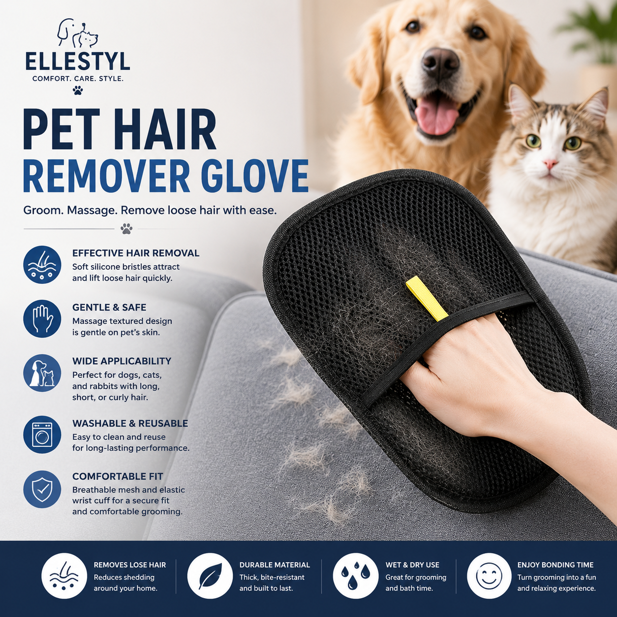 Pet Grooming Hair Remover Glove