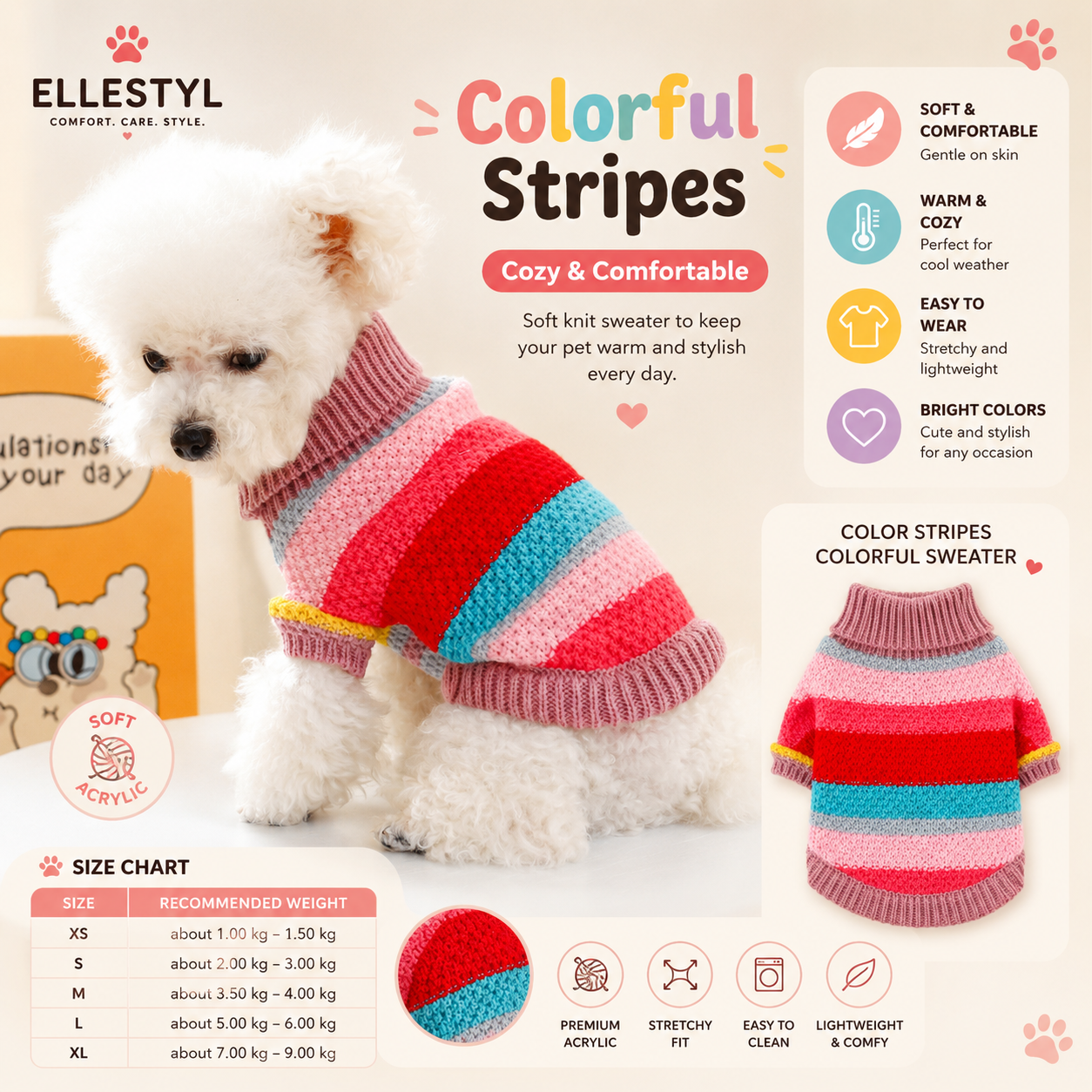 Colorful Striped Pet Sweater