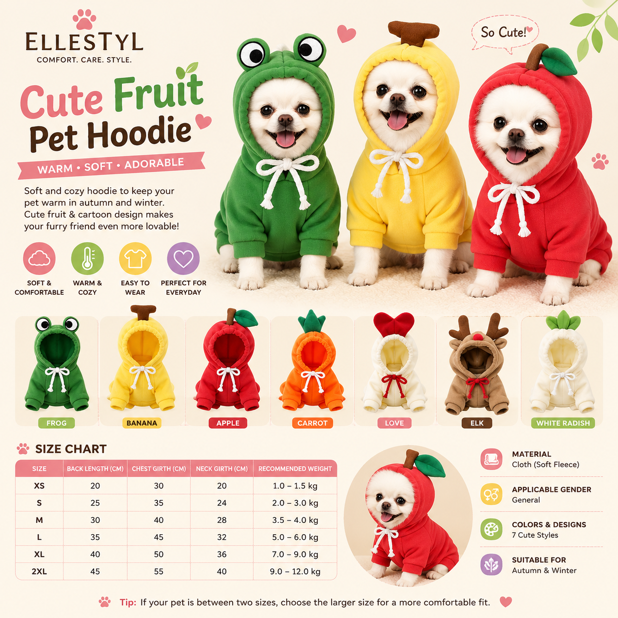 Cute Fruit Pet Hoodie