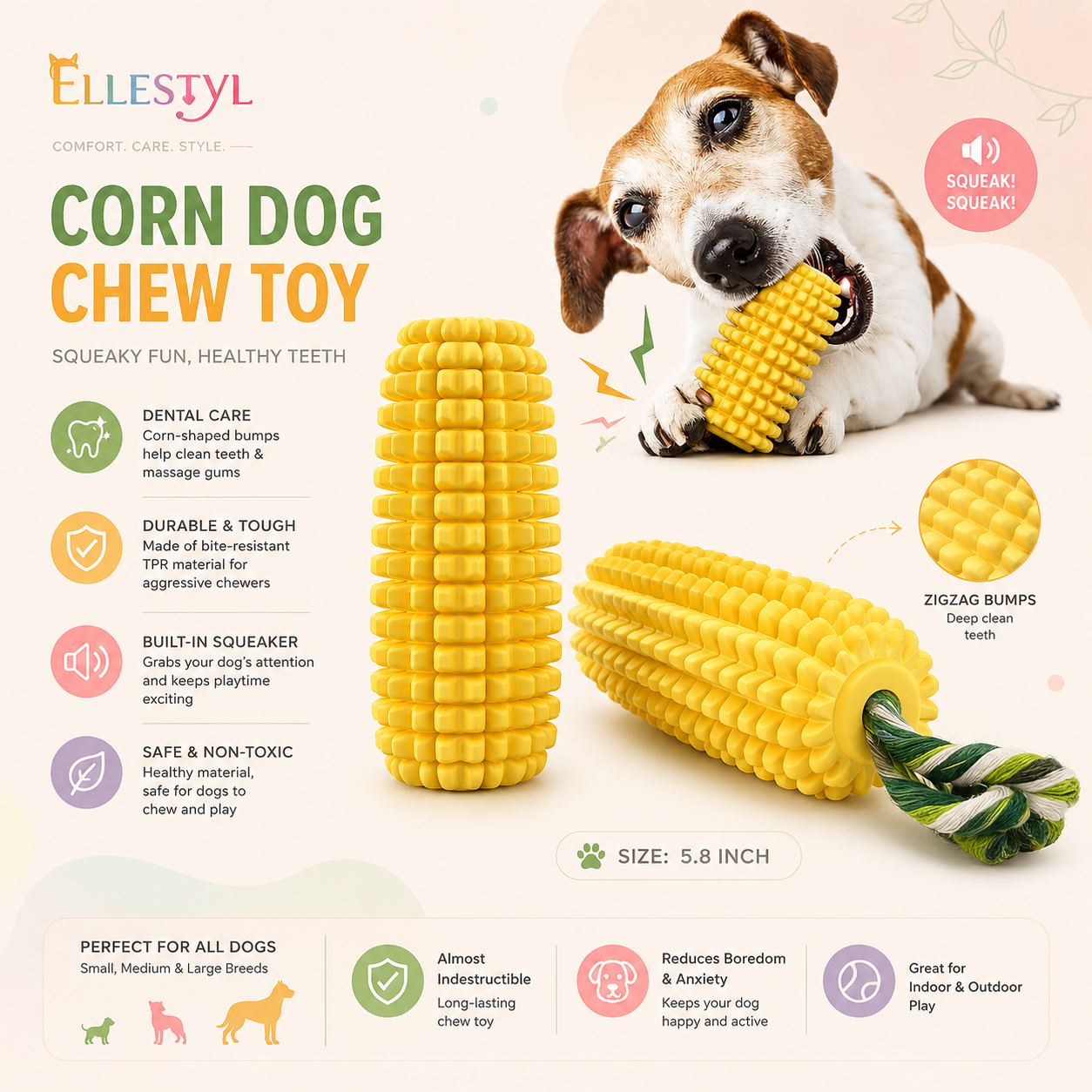 Corn Dog Chew Toy with Squeaker